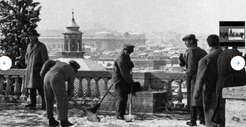 Particolare della foto: Roma. Nevicata 1956 (Terrazza del Pincio) Fotografia di Mario Carbone