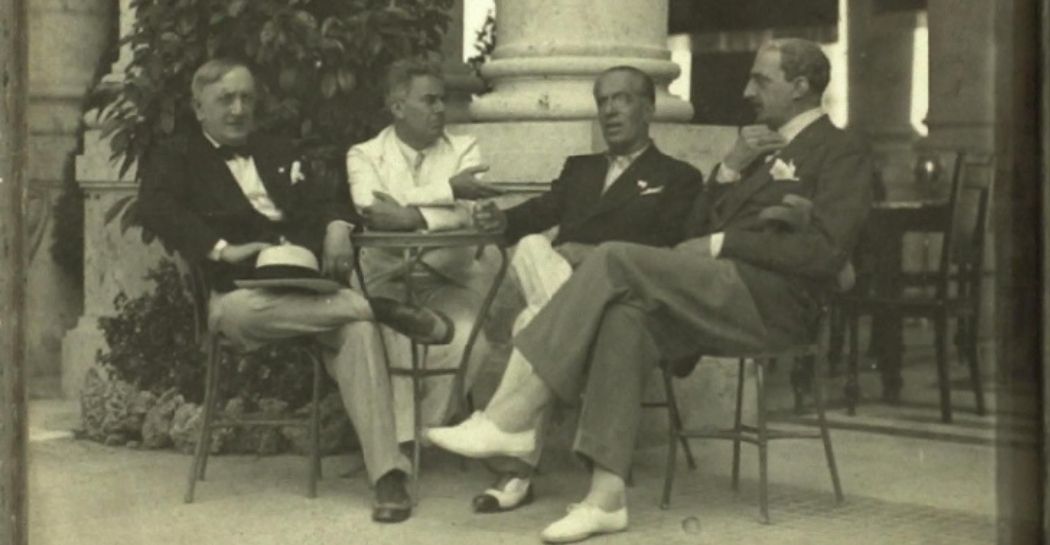 Dettaglio di Trilussa con Massimo Bontempelli e Guelfo Civinini a Montecatini,1920 - 1930