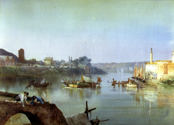Giornelli di pescatori sugli avanzi del Ponte Sublicio presso la Ripa Romea o porto di Ripagrande