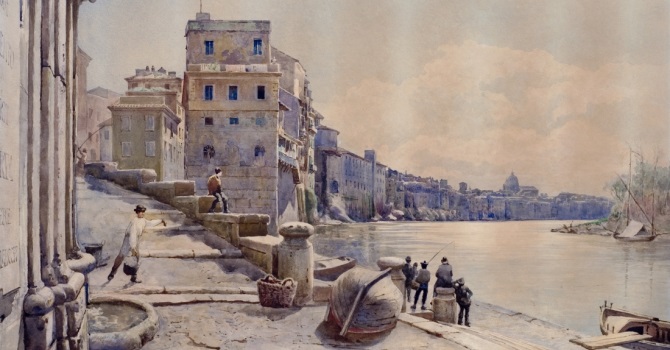 Il Porto di Ripetta verso Ponente, 1880 - Acquerello su carta	