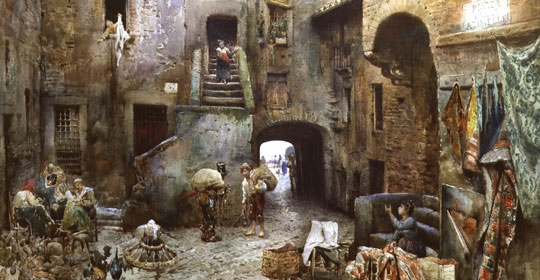 Ettore Roesler Franz, La piazza delle Azimelle nel Ghetto, 1881