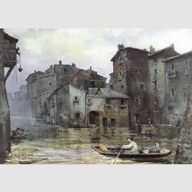 Ettore Roesler Franz, La via Fiumara, nel Ghetto, inondata, 1878