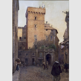 Ettore Roesler Franz, Palazzo Scapucci e Torre  della Scimmia, 1884