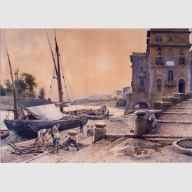 Ettore Roesler Franz, Porto di Ripetta verso Levante, 1888