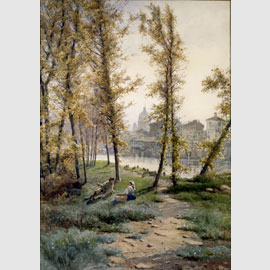 Ettore Roesler Franz, Ai prati di Castello - S. Carlo al fondo, 1889