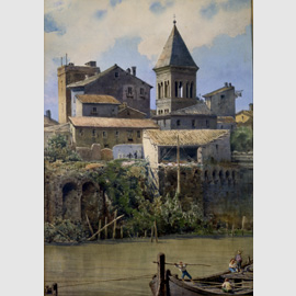 Ettore Roesler Franz, Avanzi delle case, e fortezza dei conti di i Anguillara (dalle sponde della regola), 1880