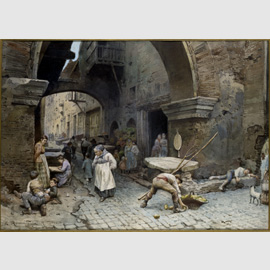 Ettore Roesler Franz, Portico d'Ottavia, guardando a destra,1887