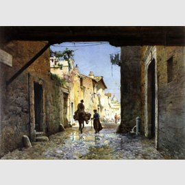 Ettore Roesler Franz, Ingresso alla Torre degli Anguillara dall'Arco dell'Annunziata alla Longaretta, 1886 Ettore Roesler Franz, Ingresso alla Torre degli Anguillara dall'Arco dell'Annunziata alla Longaretta, 1886