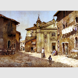 Ettore Roesler Franz, Via e chiesa di S. Bonosa, dietro la Fortezza degli Anguillara,1888 Ettore Roesler Franz, Via e chiesa di S. Bonosa, dietro la Fortezza degli Anguillara,1888