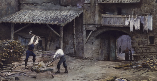 Ettore Roesler Franz, Alla Posterula - La Torre presso s. Lucia della Tinta, 1888, particolare