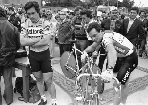 1985. Giuseppe Saronni (a sinistra) e Bernard Hinault 