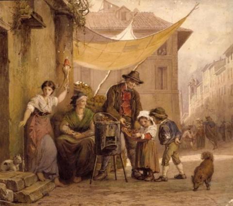 Arnold Corrodi, Caldarrostaro a Via Sistina, 1867