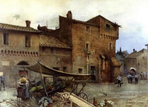 Case medievali sulla Piazza di S. Cecilia 1881 (Ettore Roesler Franz)