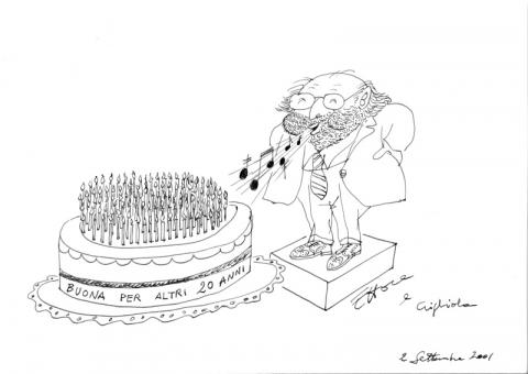 Disegno di Ettore Scola per 84° compleanno di Armando Trovajoli_Archivio Mariapaola Trovajoli
