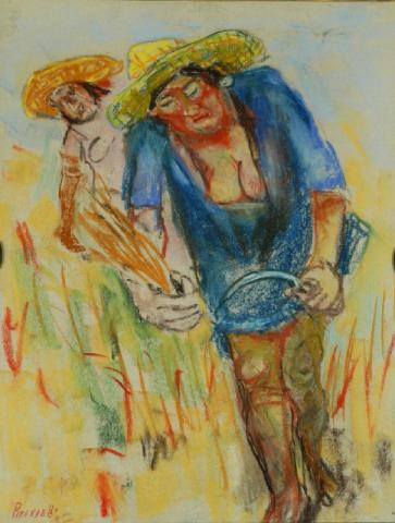 Fausto Pirandello (Roma, 1899-1975) Mietitrice, 1949-1951 pastello a cera su carta cm 28x21,5