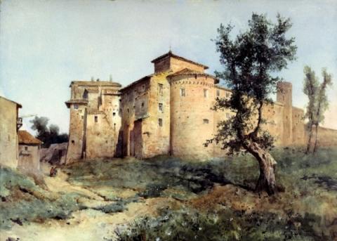 Ettore Roesler Franz, La Rocca dei Santi Quattro Coronati, 1884 - Acquerello su carta