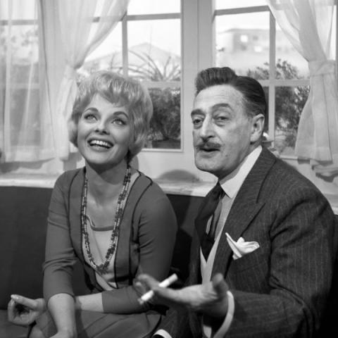 Virna Lisi e Totò sul set del film "Sua eccellenza si fermò a mangiare". Roma, 15 maggio 1961 